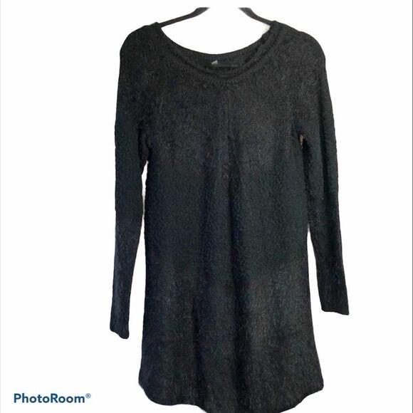 Lapis. Black multi texture long sleeve  sweater dress/top. L - Picture 1 of 6
